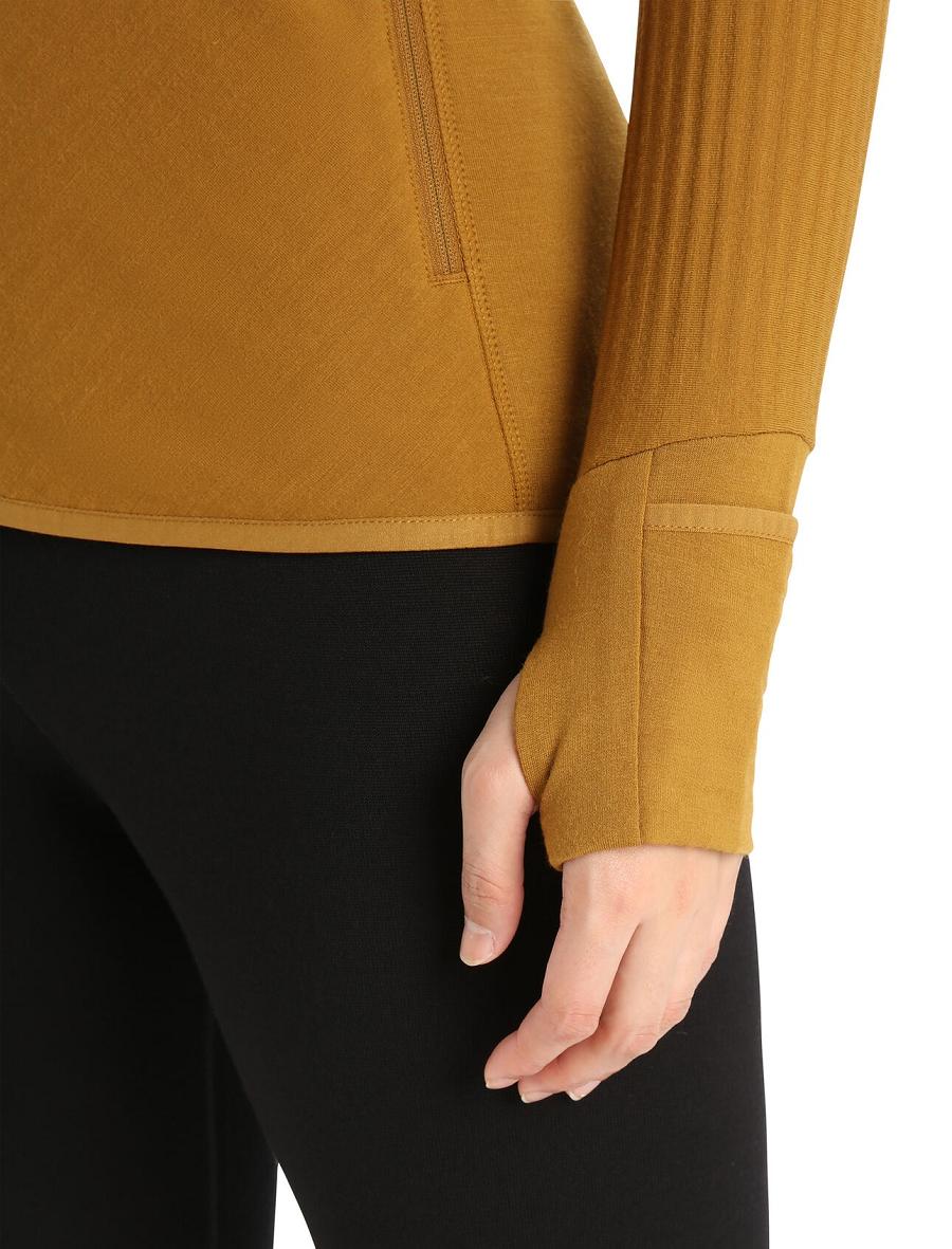 Vestes Icebreaker RealFleece™ Merino Descender Long Sleeve Zip Femme Marron | FR 1647UZGT